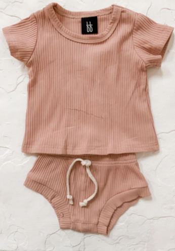 Ribbed Shirt and Shortie Set- Prickly Pear Pink